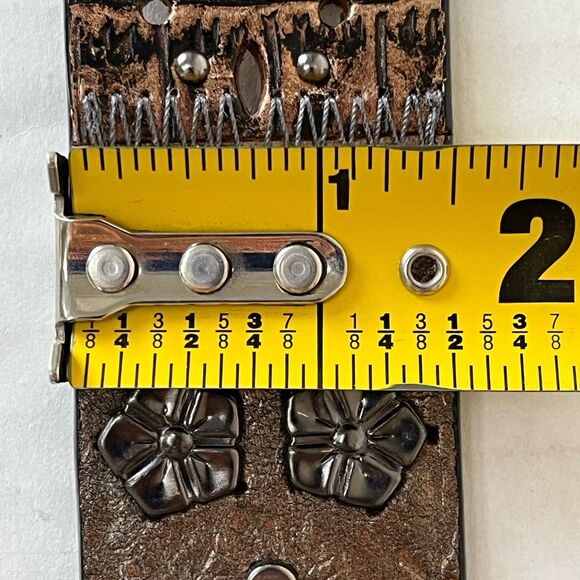 Y2K FOSSIL Leather Patchwork Belt  Small Floral Studded Tooled Western Vintage main image 11